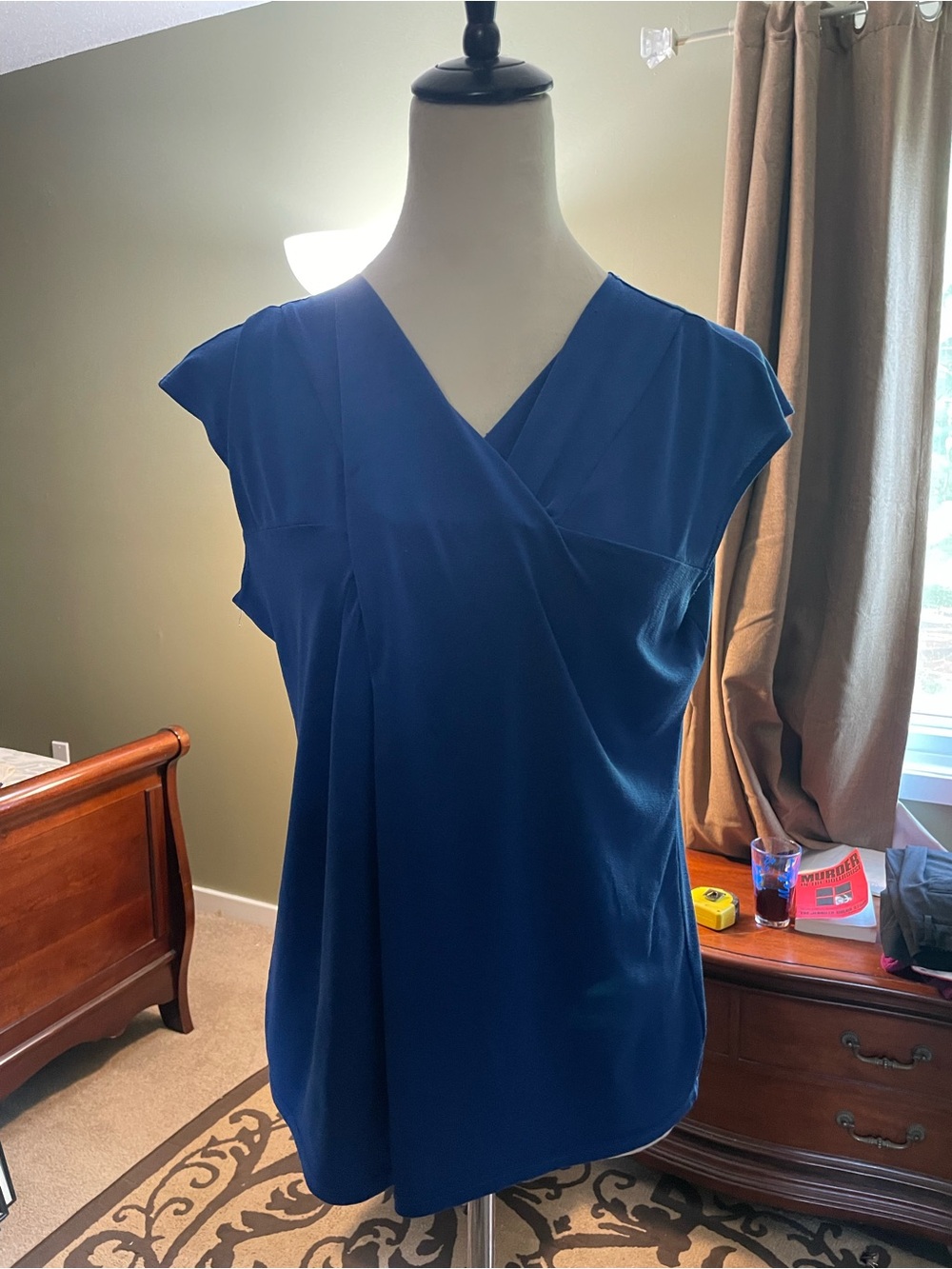 Sunny Leigh Royal Blue Surplice Cap-Sleeve Blouse